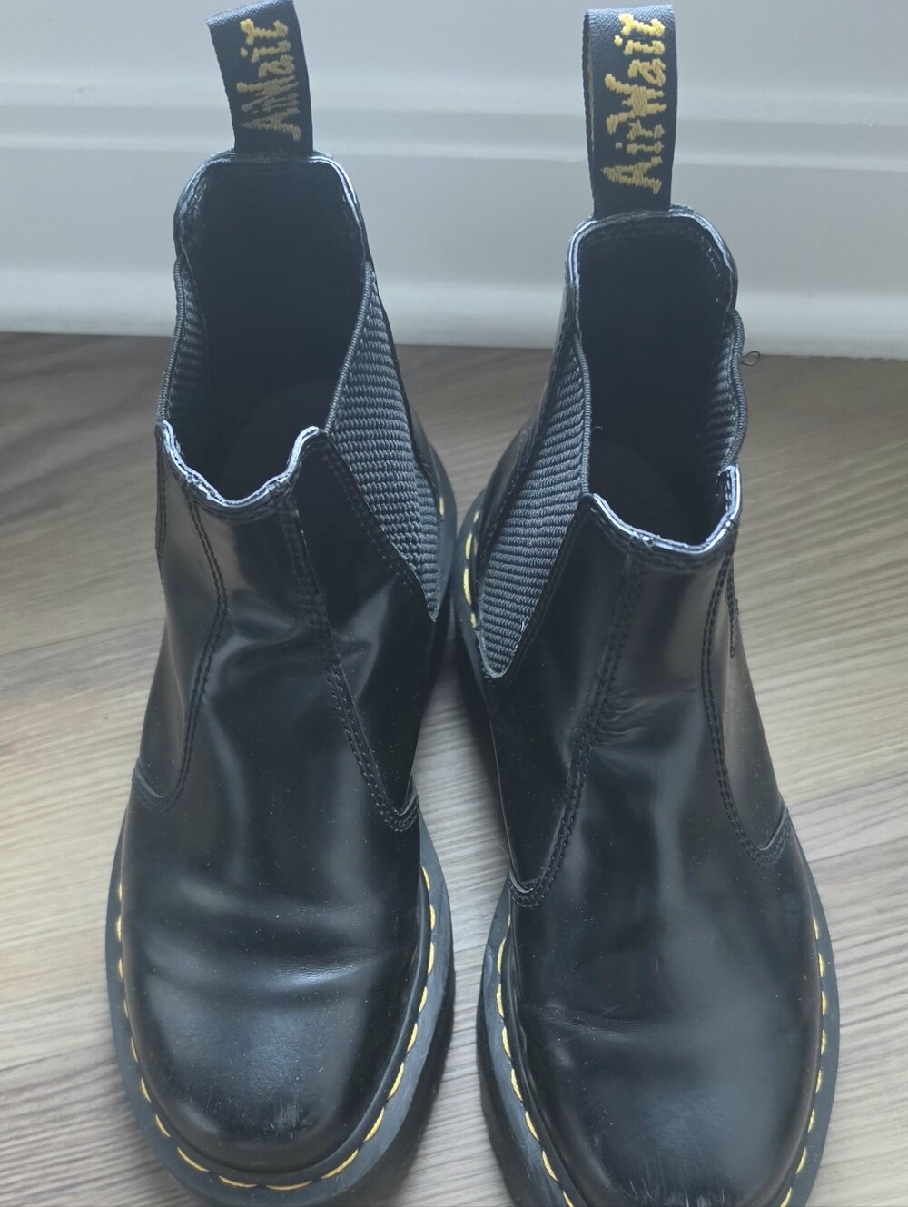 Dr. Martens Black Leather Chukka Boots with Yellow Stitching